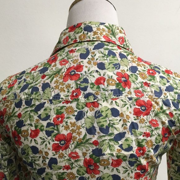 Theory floral print long sleeve cotton shirt midi dress 0 made in USA - Picture 8 of 11